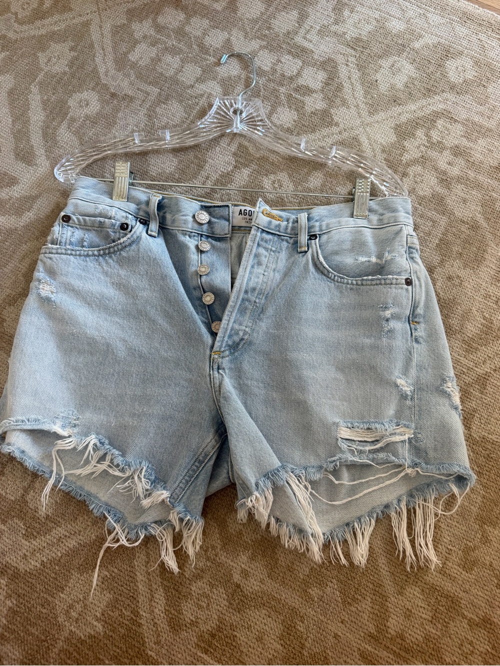 Agolde Light Wash High-Rise Distressed Denim Shorts